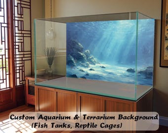 Aquariumachtergrond - decoratieve sticker glazen tank, zanderige oceaanbodem met vis - decoratieve sticker glazen tank, zonlicht onderwater