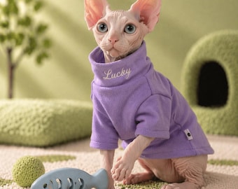 Sphynx kattencoltrui, zachte warme basislaag voor haarloze katten, Devon Rex kattenkleding, huisdierentrui in roze paarsbruin