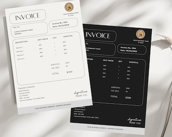 Invoice Template for Small Business - Black & White - Editable PDF - Professional - Freelancer Billing Receipt - Minimalist Modern Design