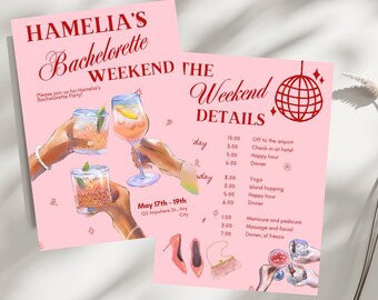 Bachelorette Party Invite & Itinerary | Editable Canva Template | Perfect for Girls Trip, Bridal Weekend | INSTANT DOWNLOAD