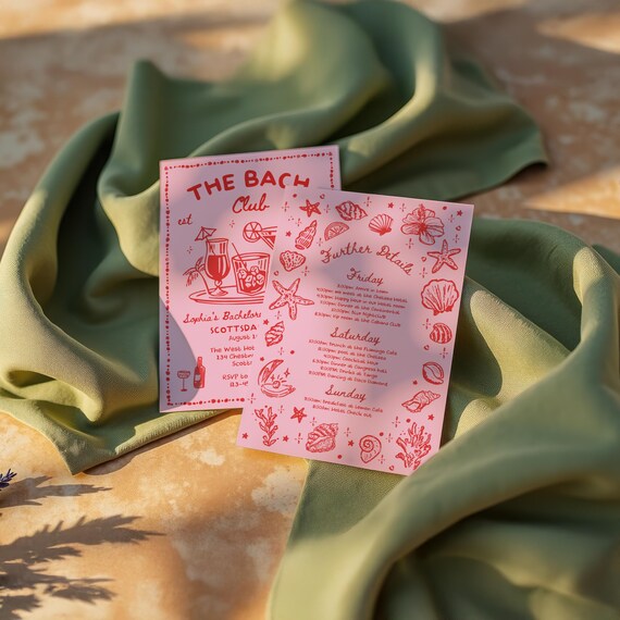 Beach Bachelorette Invitation, Bach Party Weekend Itinerary, Coast Bachelorette Invite, Mediterranean Editable Canva Template, Girls W-K