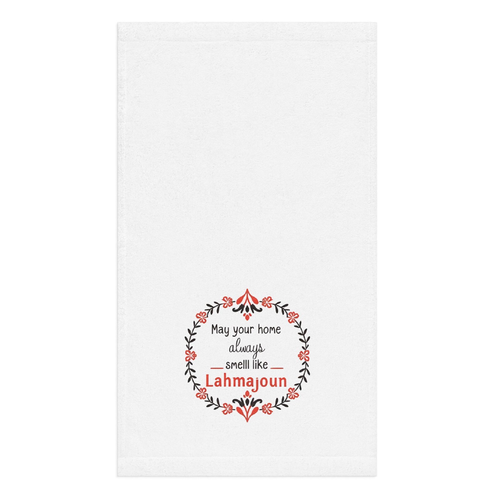 Hand towel - Armenian Humor Gift - "May your home always smell like Lahmajoun". Treat yourself. Armenian home refresher.