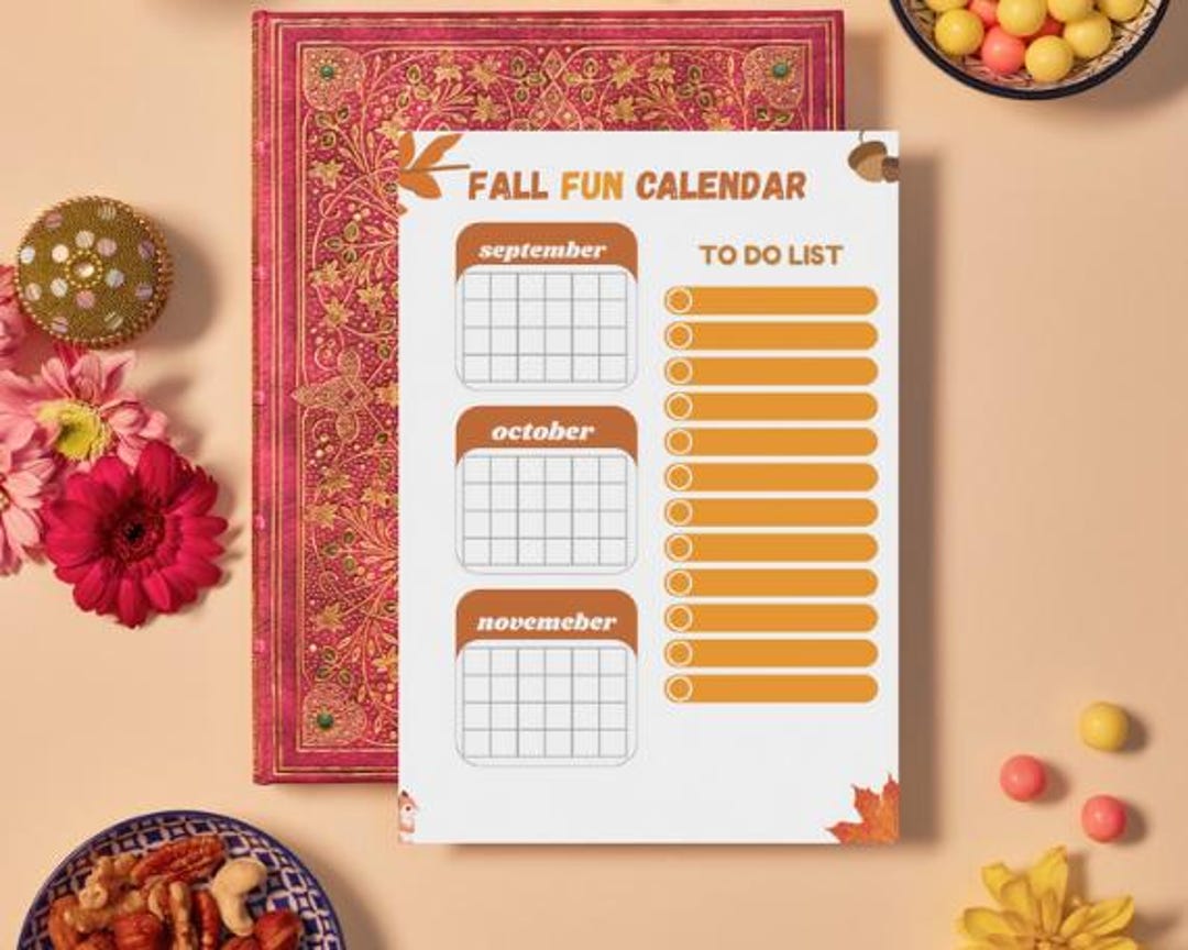 Printable Fall Calendar Poster, Autumn Calendar, Autumn Checklist ...