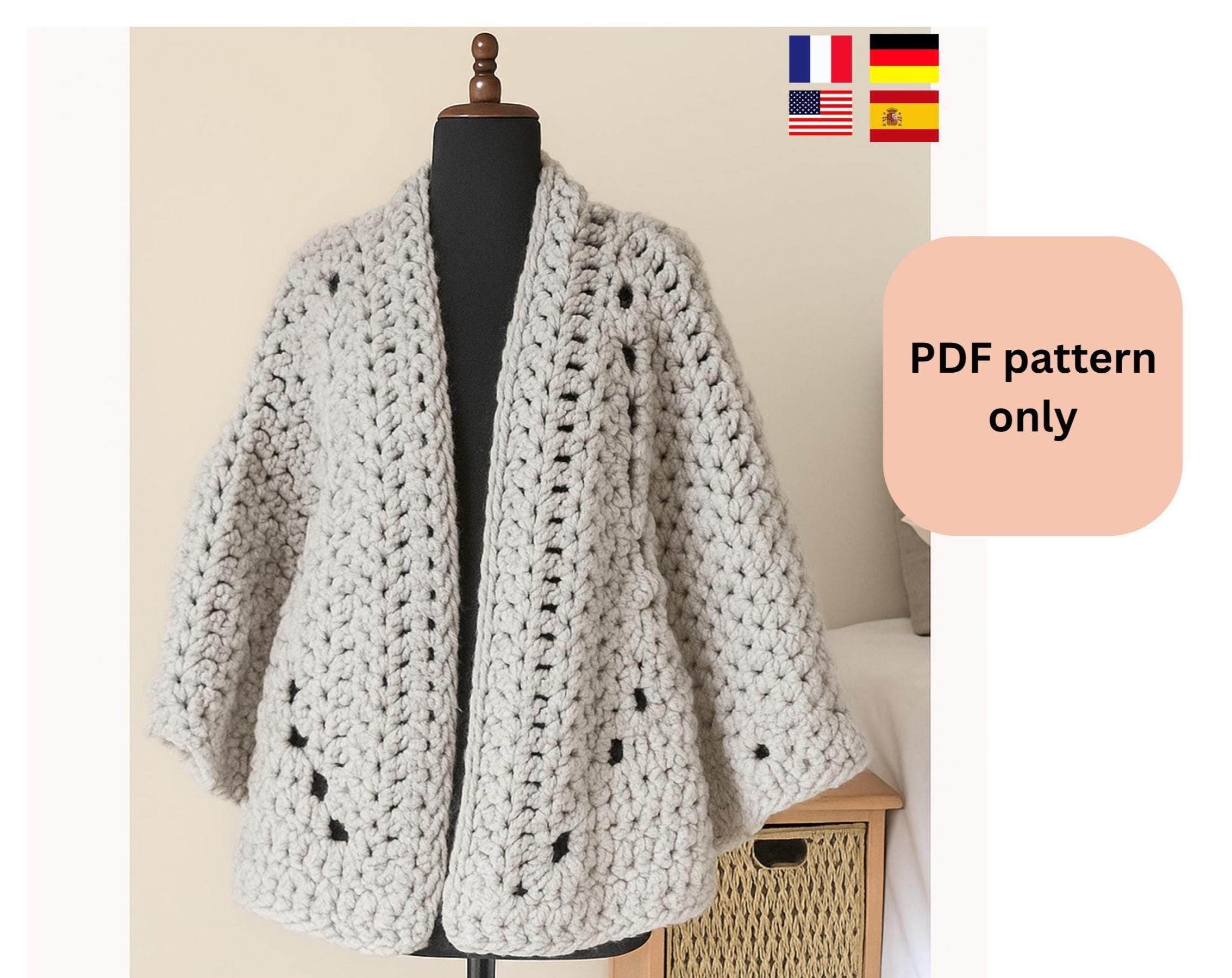 Crochet Granny Hexagon Cardigan Pattern PDF, Oversized Boho