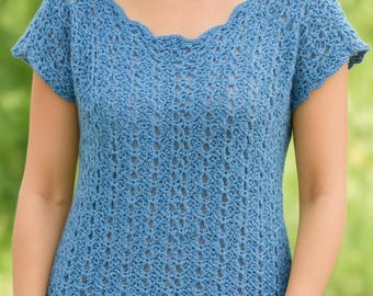 Beginner Crochet Crop Top Pattern PDF, Lace Shell Stitch Summer Top, Women’s Lightweight Beach Tee DIY Shirt