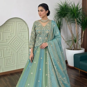 blue and green pakistani dresses Muna Dress