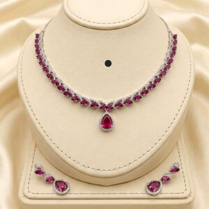 Pink Crystal CZ Necklace, Marquise Cut AD Choker Set, Bollywood Prom Jewelry Imitation Ruby Choker, Birthday Gift For Her Jewelry for women