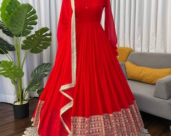 slim fit dress slacks Fendy Silk Heavy Embroidered Flared Anarkali Suit – RENWICH main image 0
