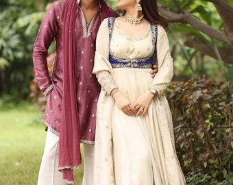 Ivory Blue Anarkali Suit Set for Women   Embroidered Indian Ethnic Wear   Festive Wedding Party Long Kurta Set for women outfit