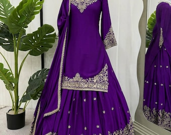 Designer Chinon Silk Lehenga Top Set, Embroidered Thread & Sequins Work, Party Wear, Engagement, Festival Outfit For Women, Gift For Her
