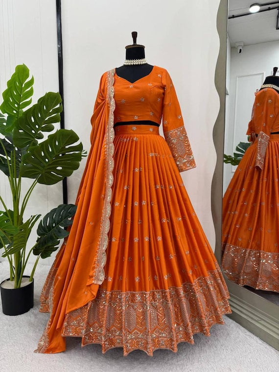 Indian Wedding Wear Lehenga Choli Set, Orange Bridesmaid Garba Night Outfit,  Sabhyasachi Engagement Bollywood Lehenga Choli With Dupatta - Etsy