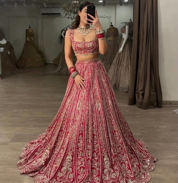 Bridesmaid Red Bridal Lehenga Choli, Boomer Silk with Thread Embroidery Sequin Work,Indian Wedding Outfit, Designer Ethnic Wear for Women