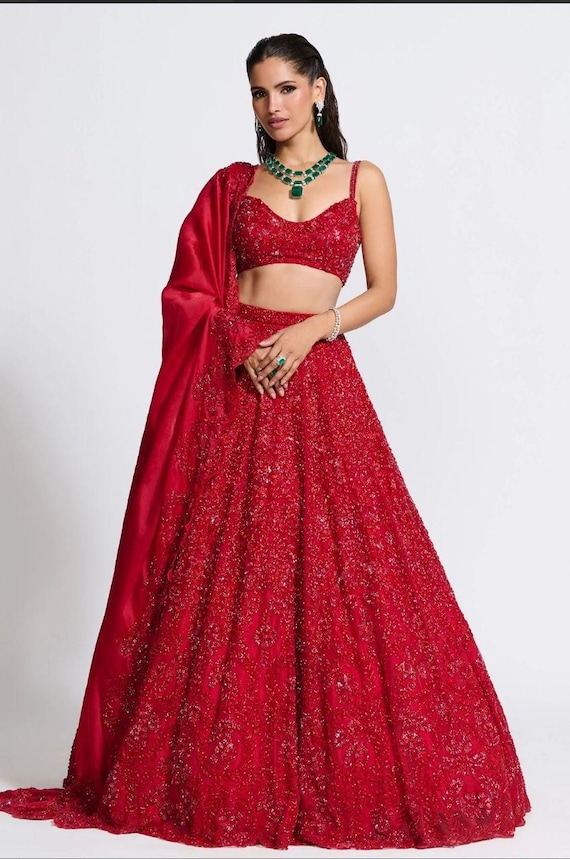 prada evening dresses Steel Grey Heavy Sequins and Thread Embellished Design Net Engagement Gown  with Net Dupatta