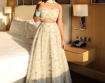 Pastel Embroidered Lehenga Choli Premium Tabby Silk with Heavy Rainbow Sequin Work Modern Indian Party Wear Sangeet Haldi Bollywood Lehenga