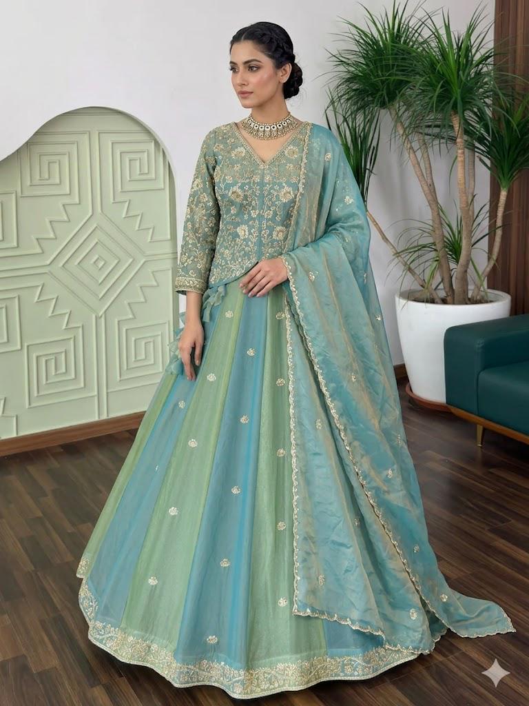 green vest dress Simrans Luxury Pakistani Wedding Wear Gharara SIM186 - XL - Sea Green main image 0