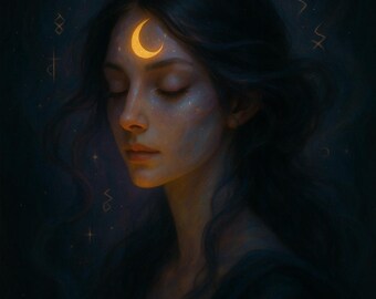 Fantasy Moon Girl Wallpaper | Digital Phone Background | PNG Instant Download