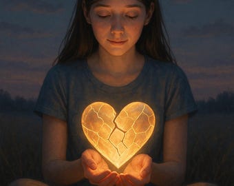 Glowing Heart Girl Wallpaper | Digital Phone Background | PNG Instant Download