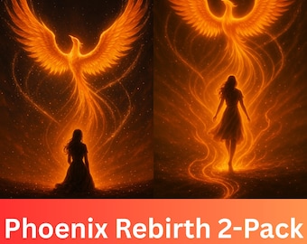 2 PNG Phoenix Rebirth Wallpapers | Fiery Fantasy Glow Digital Download | Empowerment & Transformation Phone Backgrounds