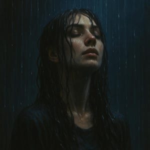 Emotional Rain Digital Wallpaper: Sad Girl Portrait (PNG Download)