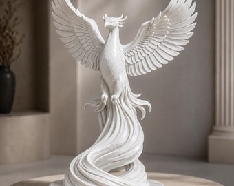 Skulptur av mörk Phoenix i STL | Gotisk staty av stigande Phoenix | 3D-modell av fantasifågel | 3D-utskrift för heminredning, nedladdning