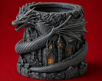 Dragon Castle Dice Tower STL-fil | Fantasy Dragon Dice Tower 3D-modell | Bordsrollspelsterräng STL | 3D-utskrift för nedladdning för bordsskiva