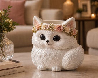 Söt kattkruka (STL-fil) | Kattblomkruka 3D-modell | 3D-utskrift av djurkruka | Heminredningspresent (STL-nedladdningsfil)