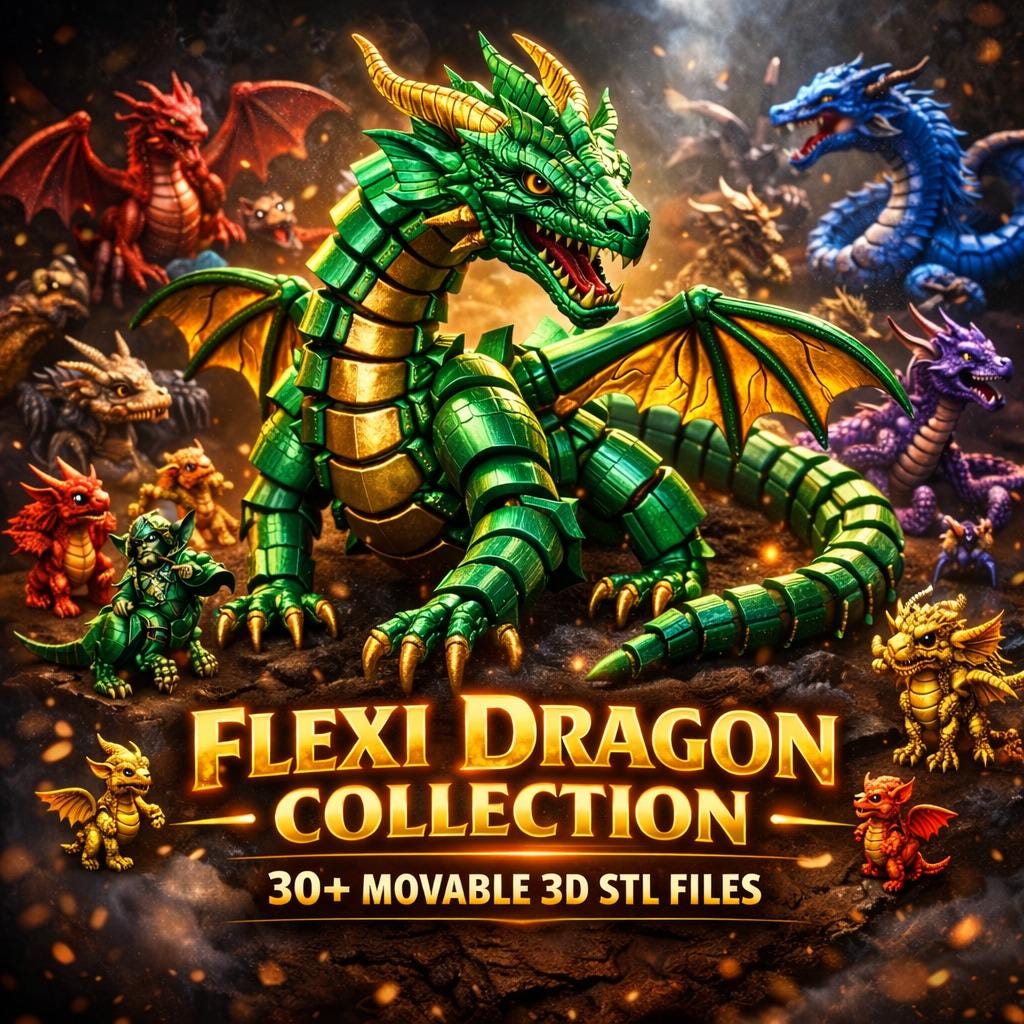Flexi Dragons 30+ 3D STL Bundle | Articulated Dragon Models | Flexible ...