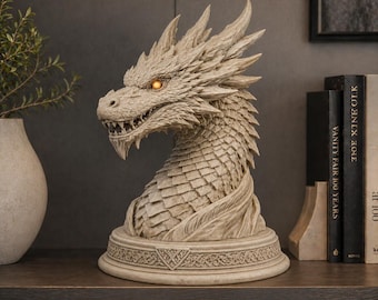 Drakbyst 3D-modell | Fantasydrake STL-fil | Drakhuvudskulptur STL | 3D-utskrift för heminredningskonst, nedladdningsfil