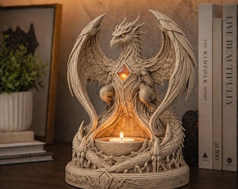 Drakeljusstake STL-fil | Fantasy Dragon-ljusstativ 3D-modell | Gotisk heminredning STL | 3D-utskriftskonst för nedladdning