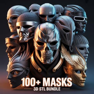 Mask 100+ STL 3D Files Bundle | Wearable Costume & Decorative Mask Models for 3D Printing | Digital Instant Download Files Set Pro