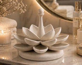 Keramisk lotusskulptur 3D-modell | Lotusblomma STL-fil | 3D-utskrift Dekorativ staty | Zen Heminredning STL-nedladdning