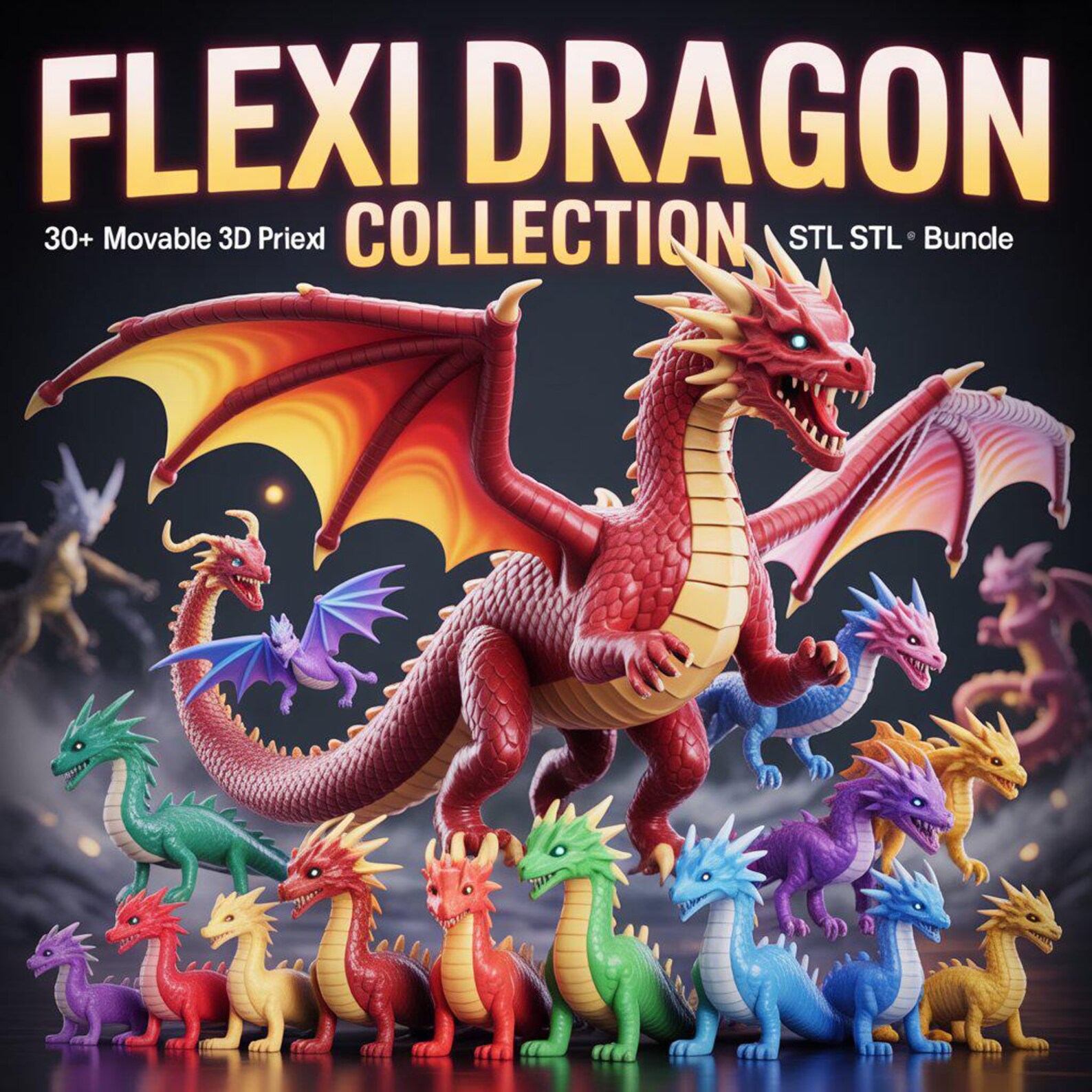 Flexi Dragons 30+ 3D STL Bundle | Articulated Dragon Models | Flexible ...