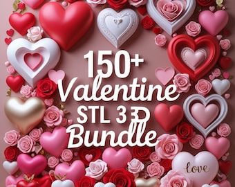 Alla hjärtans dag 150+ STL 3D-filer Bundle | Romantiska hjärtan och kärleksdesigner för 3D-utskrift | Present- och dekorationsmodeller
