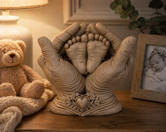 Skulptur av babyfötter och händer i STL-format | Babyhandfotavtryck i STL-format | 3D-utskrift av minnessaker | Barnkammardekor i STL-format för nedladdning