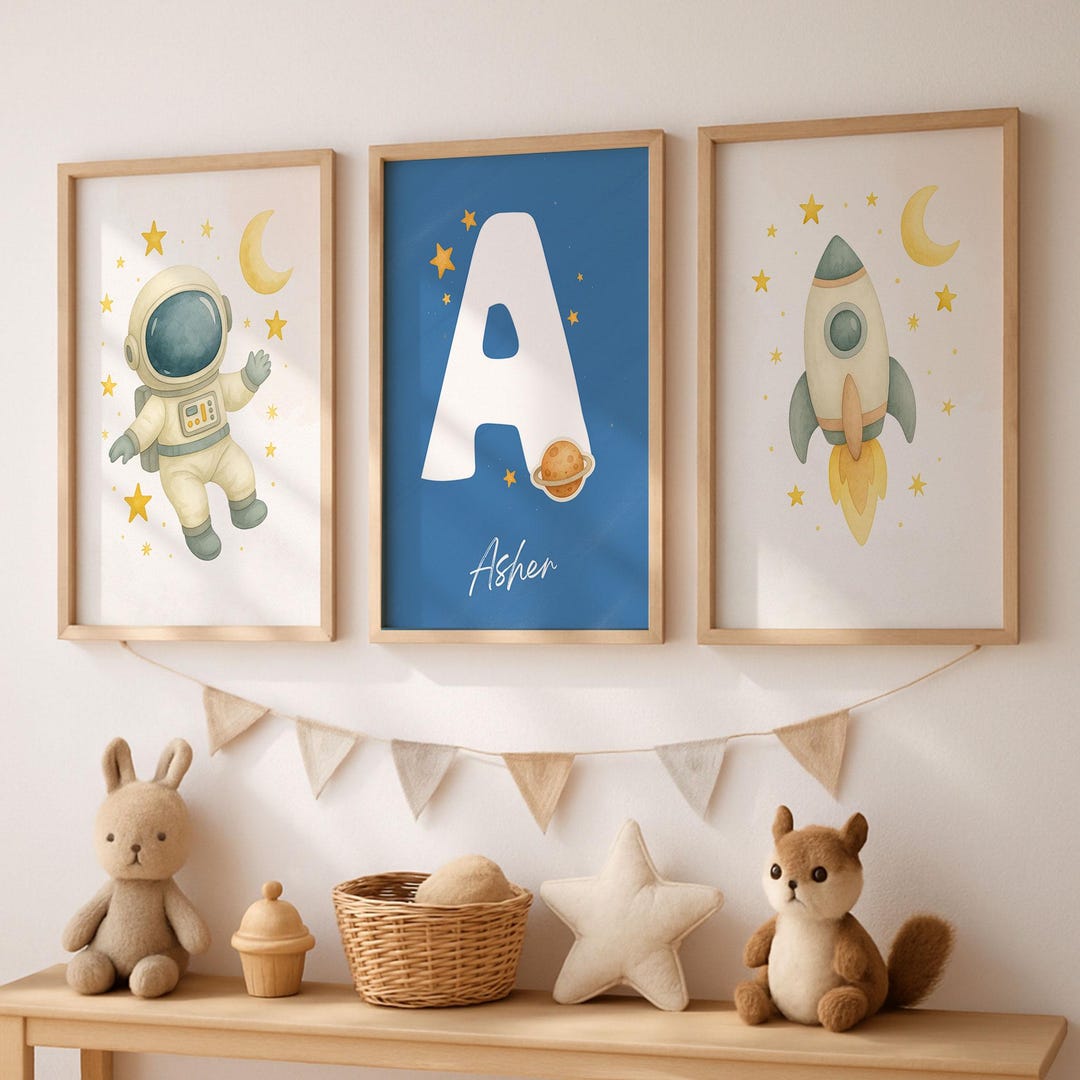 Set of 3 Custom Space Nursery Wall Art Prints | Boys Room Astronaut ...