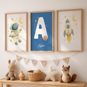 Personalized Space Nursery Prints: Astronaut, Rocket, Planets (Digital Download)
