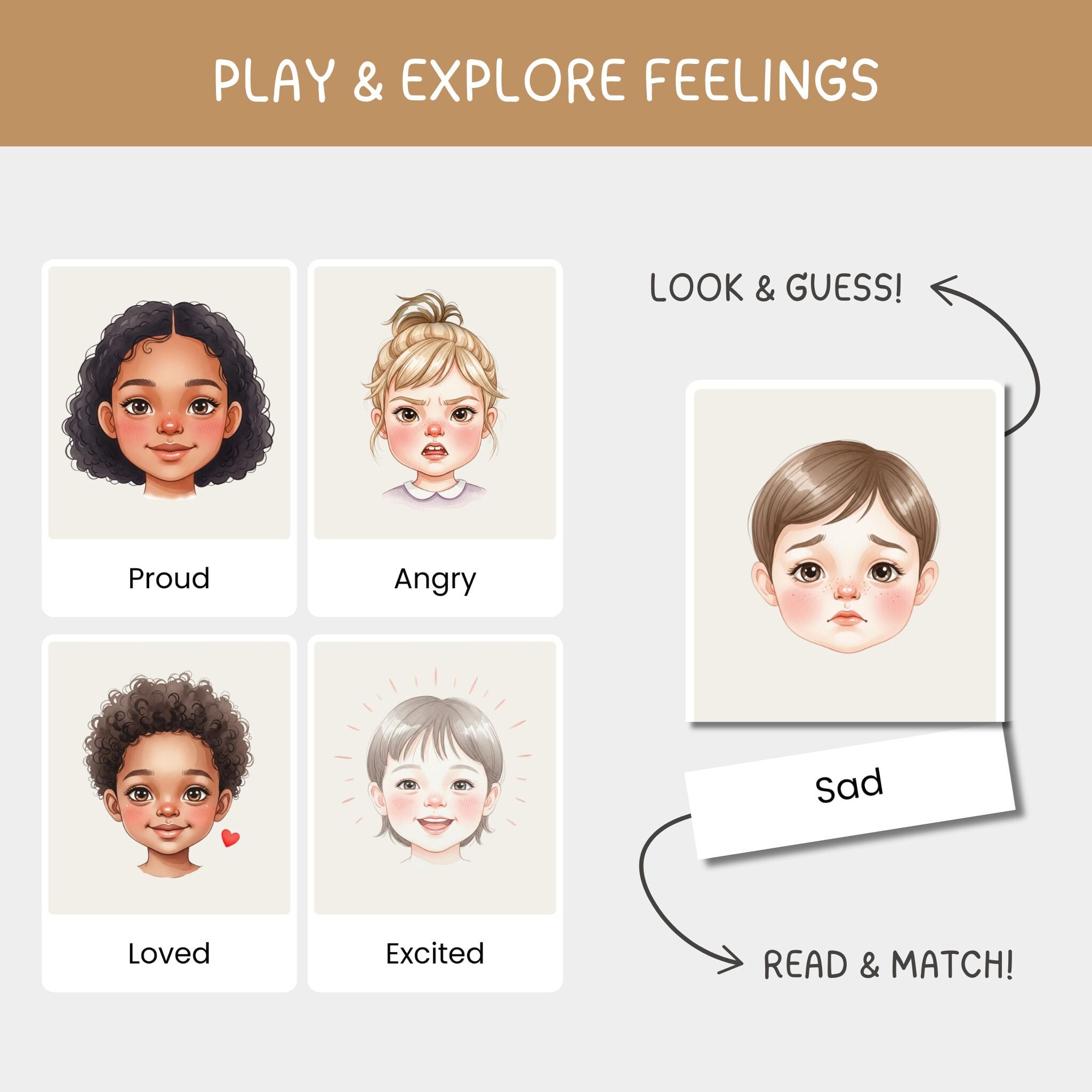 Printable Emotions Flashcards for Kids | 12 Feelings Cards | Montessori ...