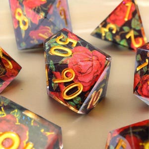 Red Rose Dice Set: Polyhedral Resin Dice for RPGs