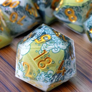 Wave Dnd Dice Set, Japanese Inspired Dice, Ocean RPG Polyhedral Dice for Tabletop Games, Gift for Dungeon Master
