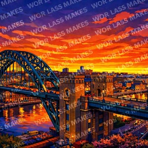 Tyne Bridge Sunset Art Print – Newcastle Cityscape Wall Art – Digital Download image 2