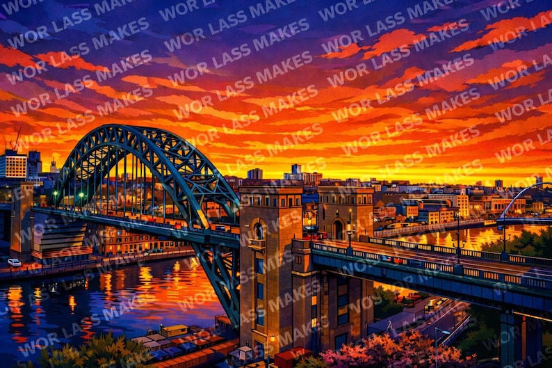 Tyne Bridge Sunset Art Print – Newcastle Cityscape Wall Art – Digital Download image 2