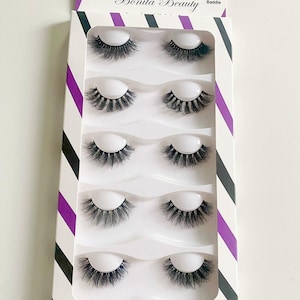 Baddie - Natural Full Strip Lashes, 7D Premium Mink Eyelashes, Fluffy and Wispy Fake Eyelashes, Reusable EyeLashes (5 Pairs) Mixed Styles.