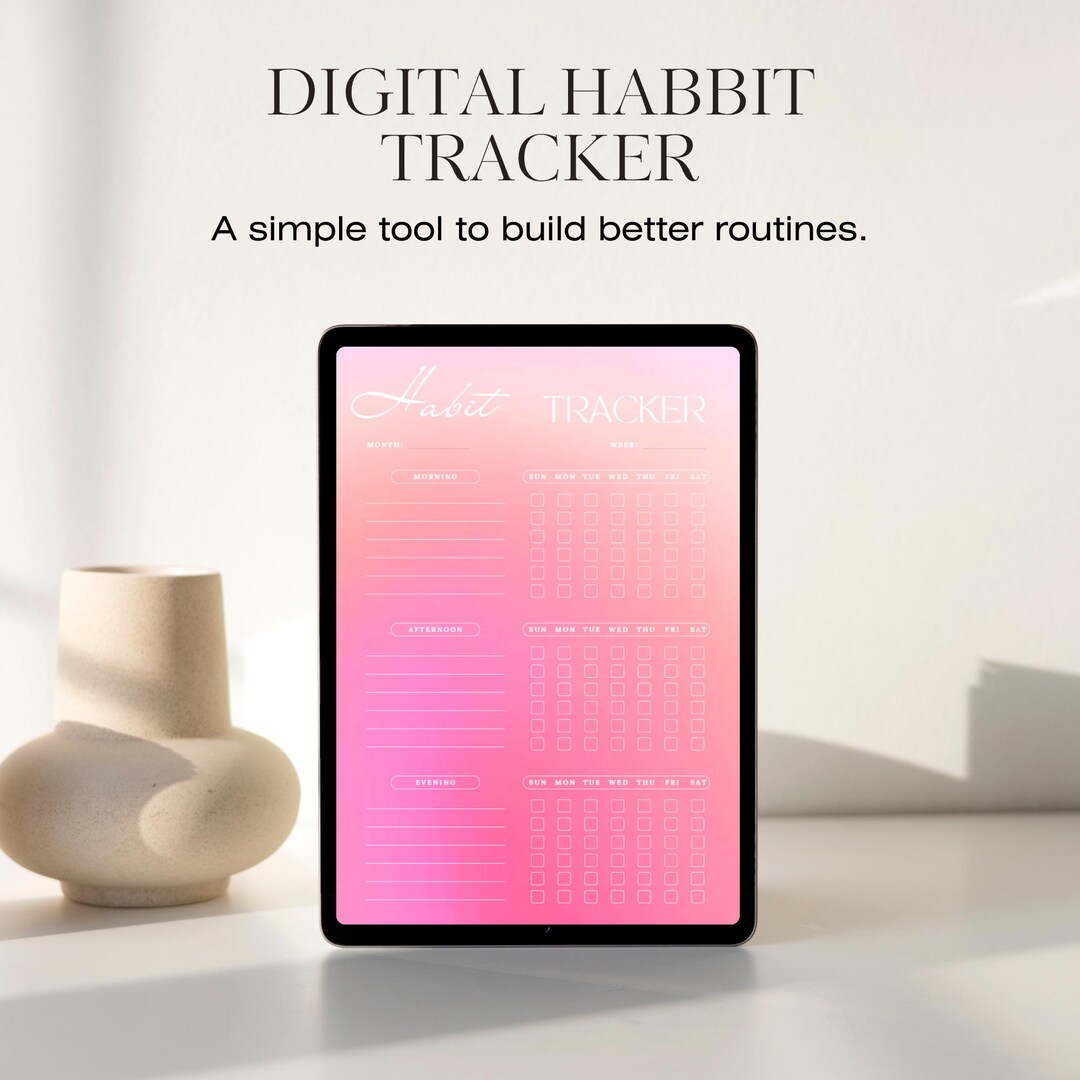 Pink Gradient Digital Habit Tracker - Printable Weekly Planner With ...