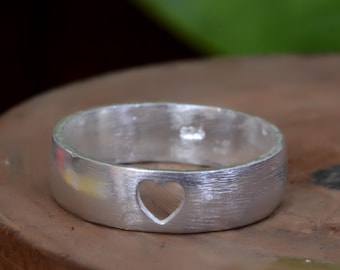 Cutout Heart Ring - Sterling Silver Heart Band - Dainty Love Ring - Promise Ring - Wedding Band - Gift for Her, Christmas day gift