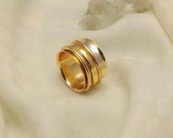 Wide Gold Spinner Ring - Mixed Metal Meditation Ring - Brass Fidget Ring - Worry Band - Stress Relief Jewellery