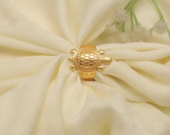 Anillo de tortuga chapado en oro / Joyería de tortuga ajustable / Dije de protección de latón y plata esterlina, Joyería de latón dorado, Anillo ajustable