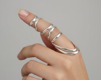 Full Finger Ring in German Silver and Brass, Statement Long Armor Ring, Boho Joint Ring, Gothic Claw Ring, Unique Gift for Her, Armer Ring