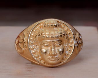 Buddha Head Ring, Brass Signet Ring, Spiritual Ring, Meditation Jewellery, Unique Gift , Yoga Lover Gift, Religious Ring, Vintage Style Ring
