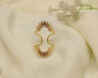 Gold Double Finger Sunburst Ring - Adjustable Statement Ring - Celestial Full Finger Jewellery - Two-Finger Cuff
