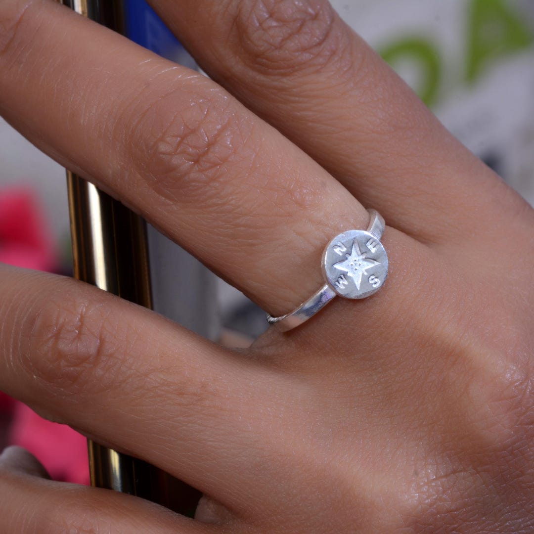 Compass Ring, Sterling Silver Compass Ring, Direction Ring, Travel Gift ...